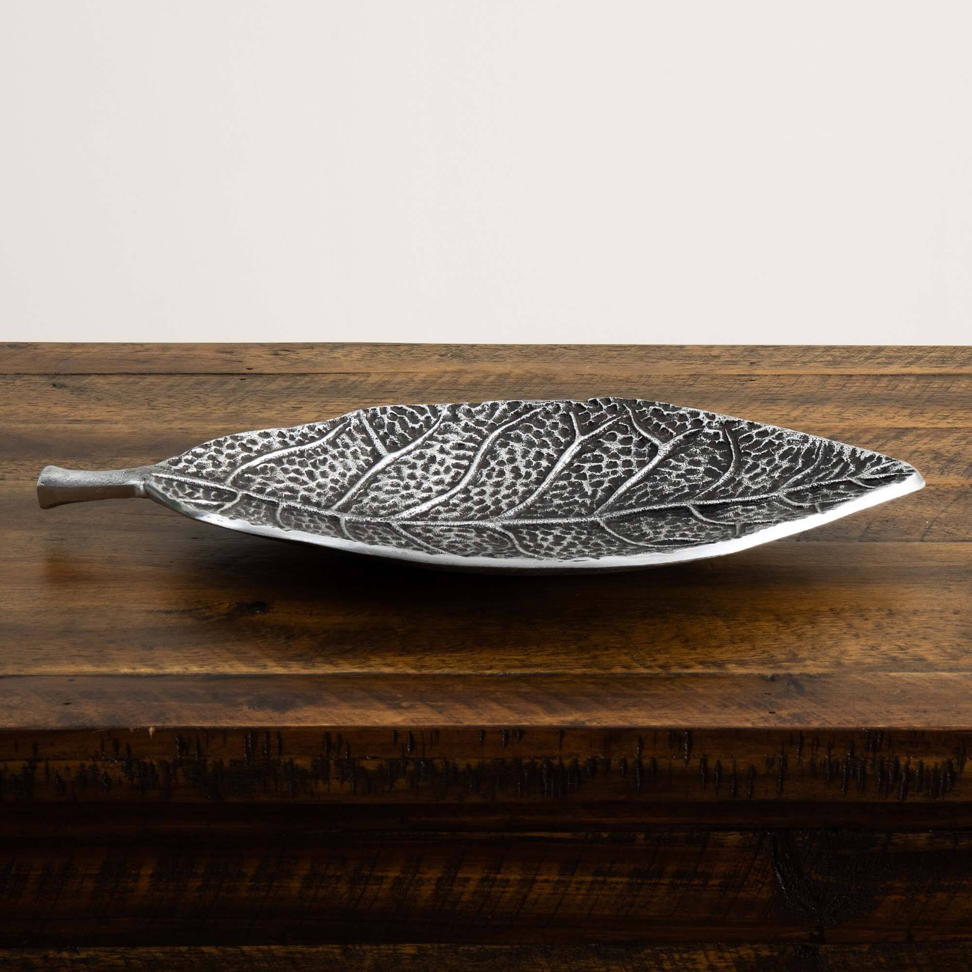 16" Antique Leaf Decorative Accent Tray